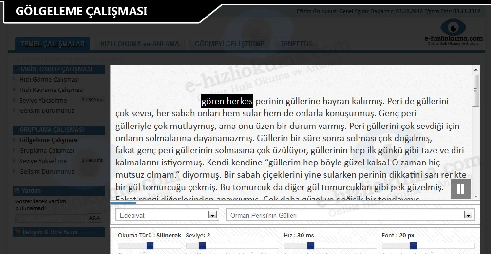 HızlıOku gölgeleme çalışması